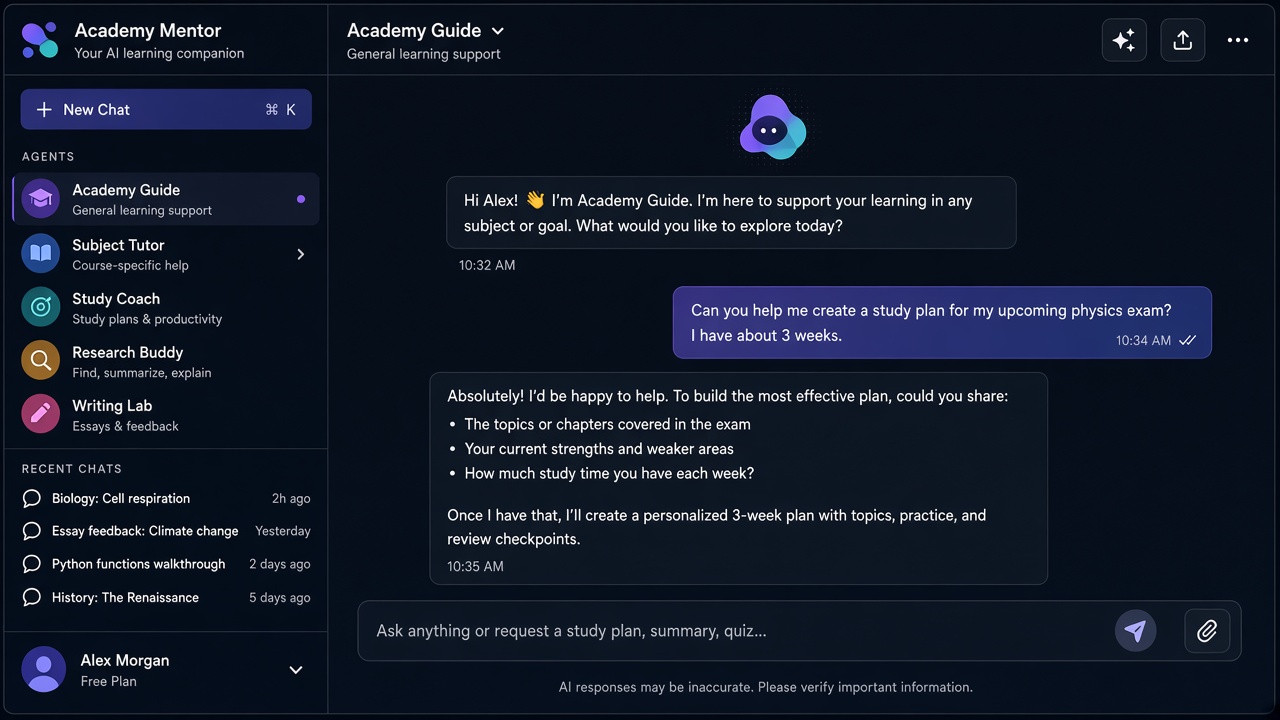 Beispiel: Desktop-Assistent mit Akademie-Inhalten — so kann Arbeit mit importierten Bots aussehen