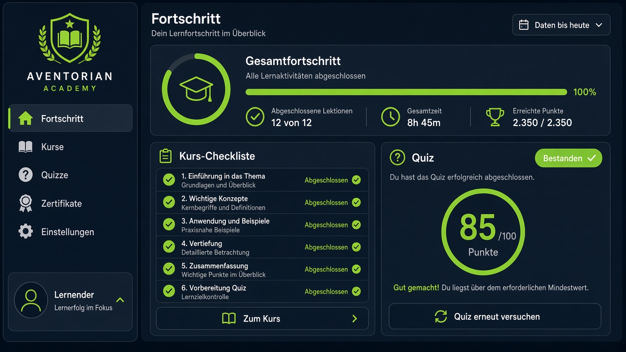 Illustration: Fortschritt und Quiz in der Academy